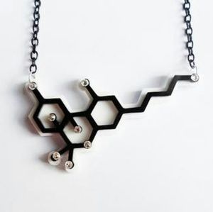 B&W THC molecule acrylic necklace w/ crystals